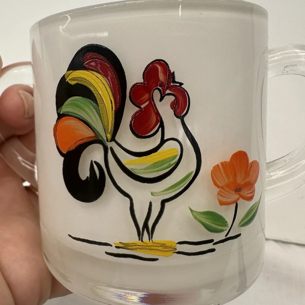 Vintage Bartlett Collins Rooster Handpainted Glass Sugar‎ Bowl Only 1950's